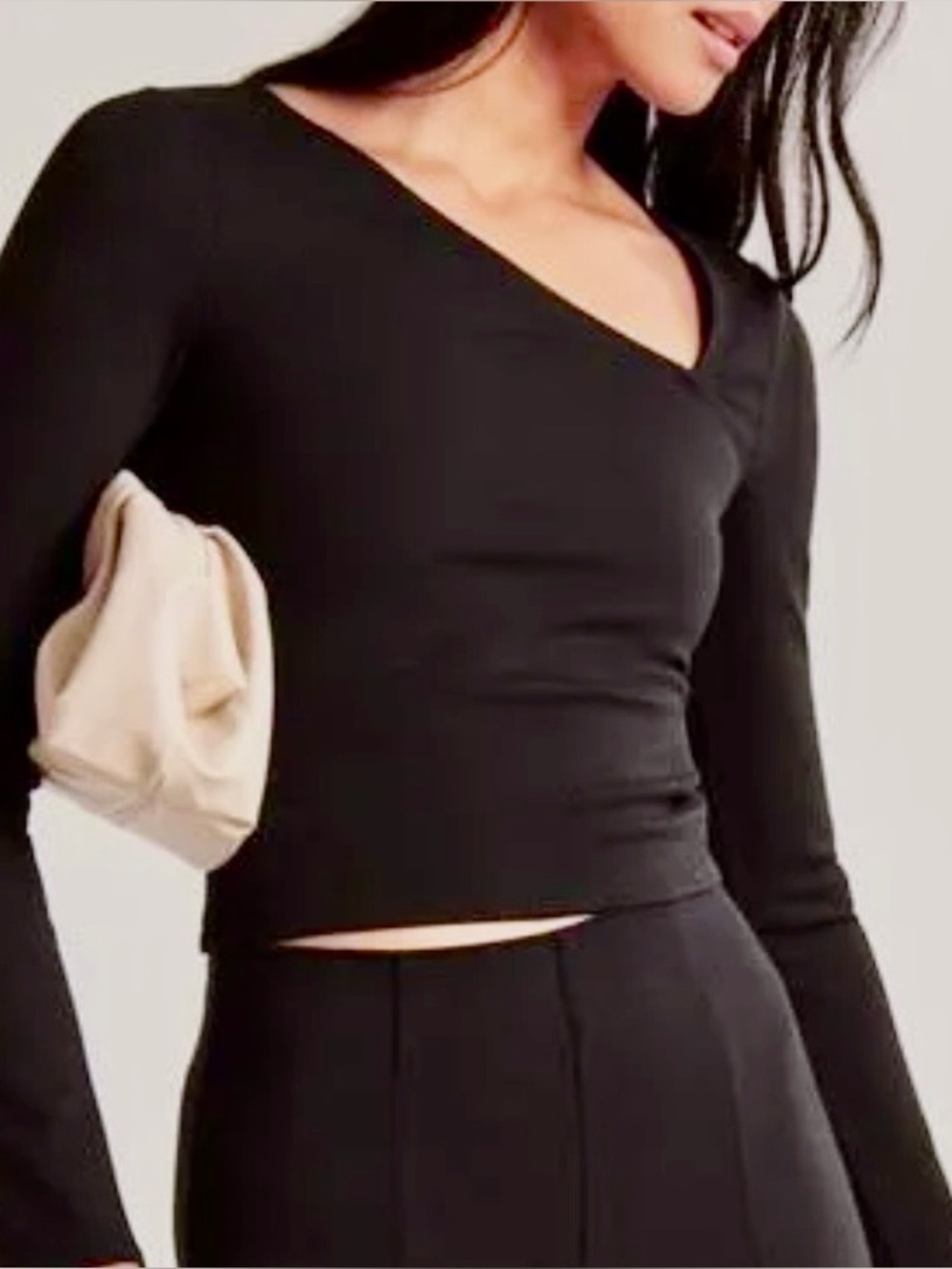 Abercrombie Long-sleeve Asymmetrical Ponte Top, soft A&F Collection